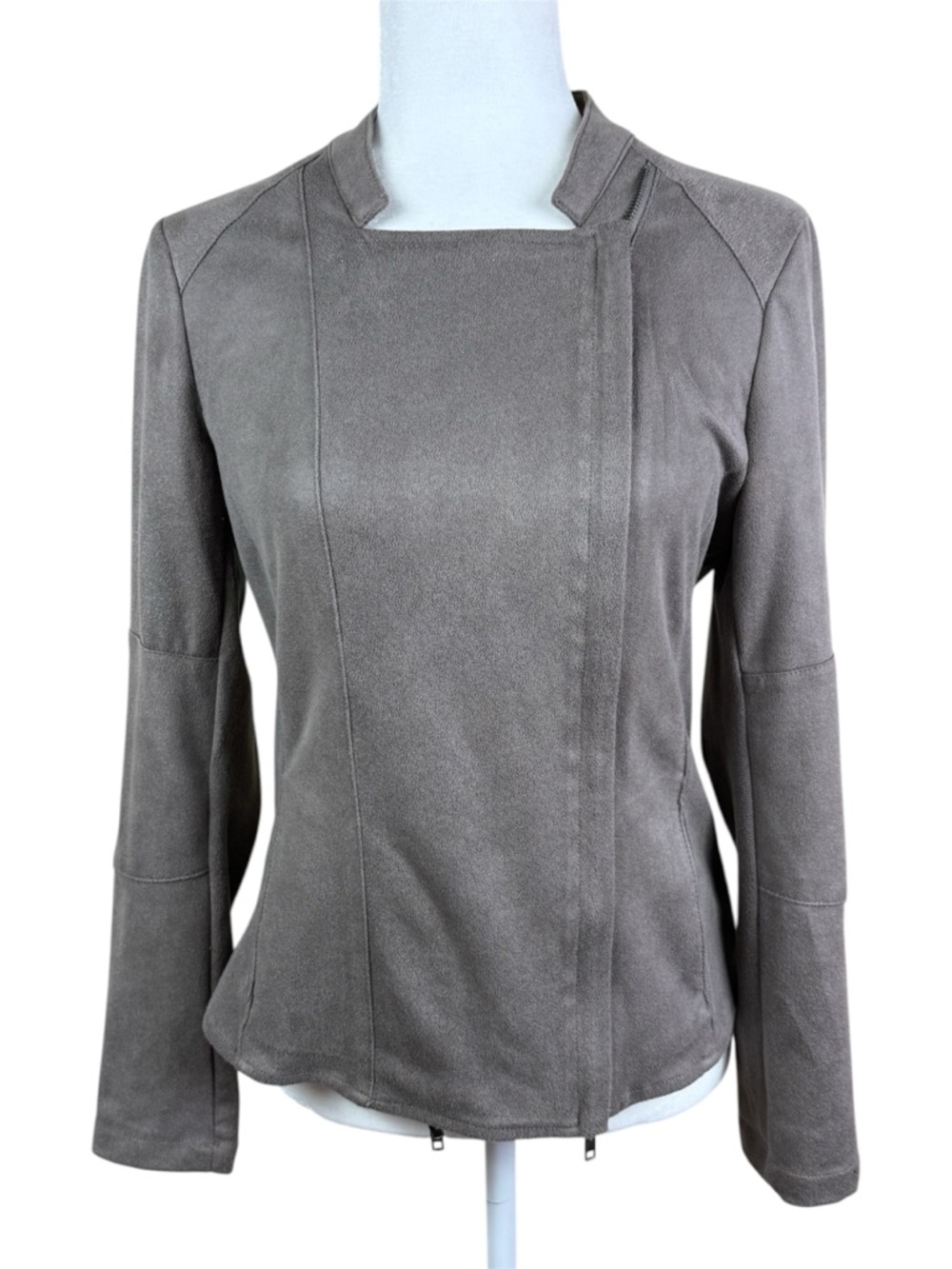 Miilla David Faux Suede Moto Jacket Mocha Taupe Small - Picture 2 of 8